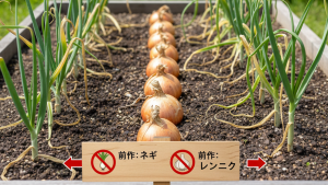 【タマネギと相性の悪い前作（ネギ・ニンニク）を示す写真】