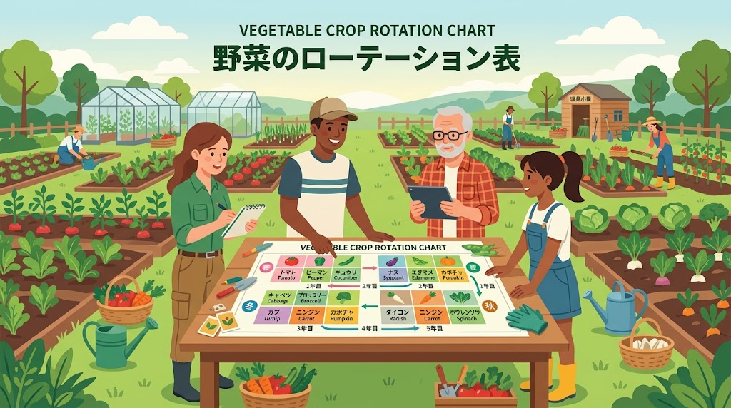 畑の作付けローテーションを計画している様子